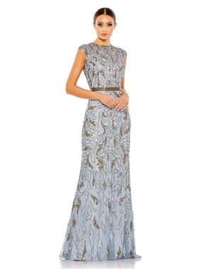 Mac Duggal 5532 Embellished Illusion Cap Sleeve Column Gown Size 10 NWT